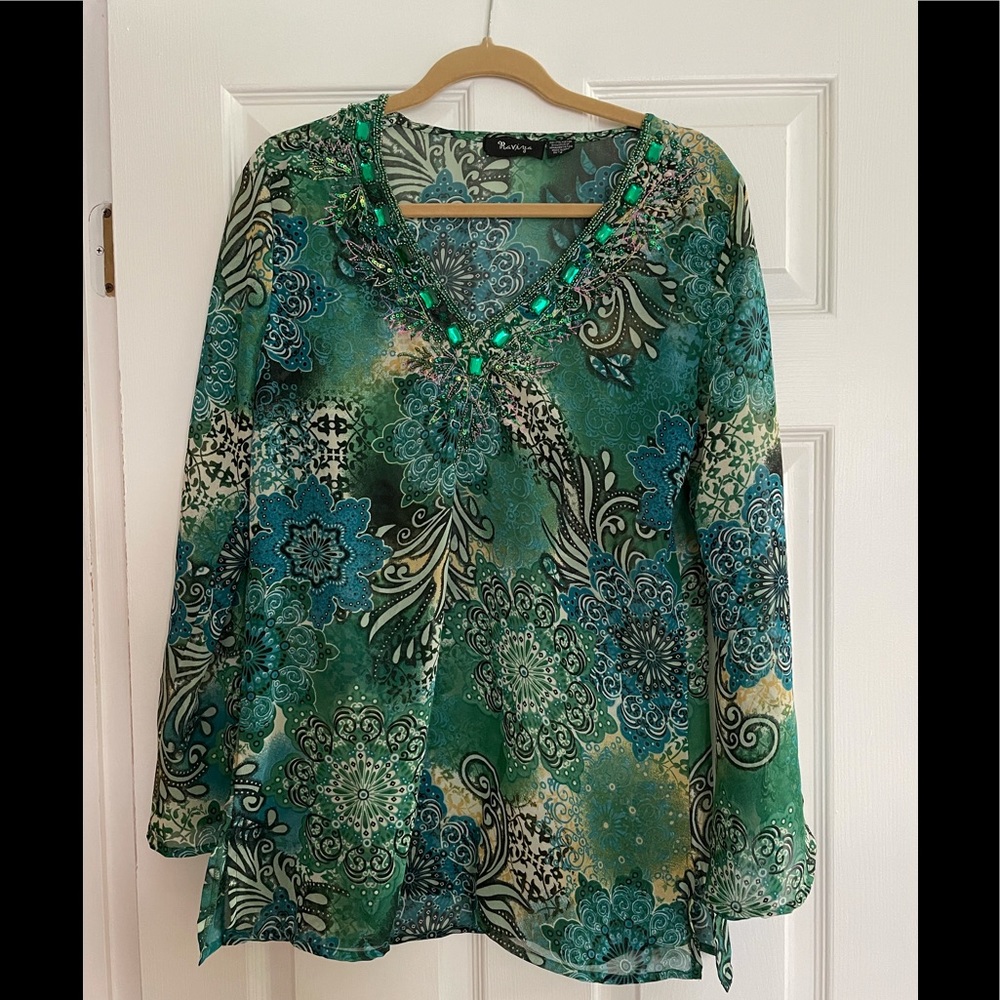 Pretty, Bohemian style embellished top.